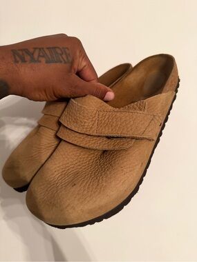 BIRKENSTOCK Nagoya Flat Sandals Clogs Beige Leather Men's 13 JP26.5 Slipon